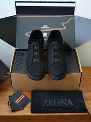 ZEGNA Triple Stitch™ Shearling-Lined Suede Slip-On Sneakers, Men's Winter Fur Lined Suede Triple Cross Elastic Slip On Trainers