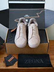 ZEGNA Triple Stitch™ Shearling-Lined Suede Slip-On Sneakers, Men's Winter Fur Lined Suede Triple Cross Elastic Slip On Trainers