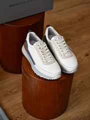 Luxury Old‑Money Men Retro Sneakers, Black Grain Leather & Suede Combination Lace‑Up Shoes, Shock‑Absorbing Multi‑Tone Rubber Outsole Smart‑Casual Daily Trainers
