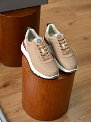 Men's Genuine Leather Patchwork Sneakers Color‑Block Thick‑Cushion Retro Low‑Top Casual Running Shoes