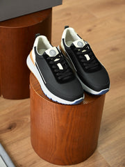 Men's Genuine Leather Patchwork Sneakers Color‑Block Thick‑Cushion Retro Low‑Top Casual Running Shoes