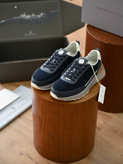 Men's Suede Leather Retro Sneakers, Navy Blue Lace‑Up Casual Trainers, Mixed Color Chunky Non‑Slip Rubber Outsole, Old Money Style Comfort Walking Shoes for Daily Business Casual Wear