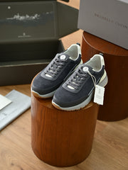 Men's Suede Leather Retro Sneakers, Navy Blue Lace‑Up Casual Trainers, Mixed Color Chunky Non‑Slip Rubber Outsole, Old Money Style Comfort Walking Shoes for Daily Business Casual Wear