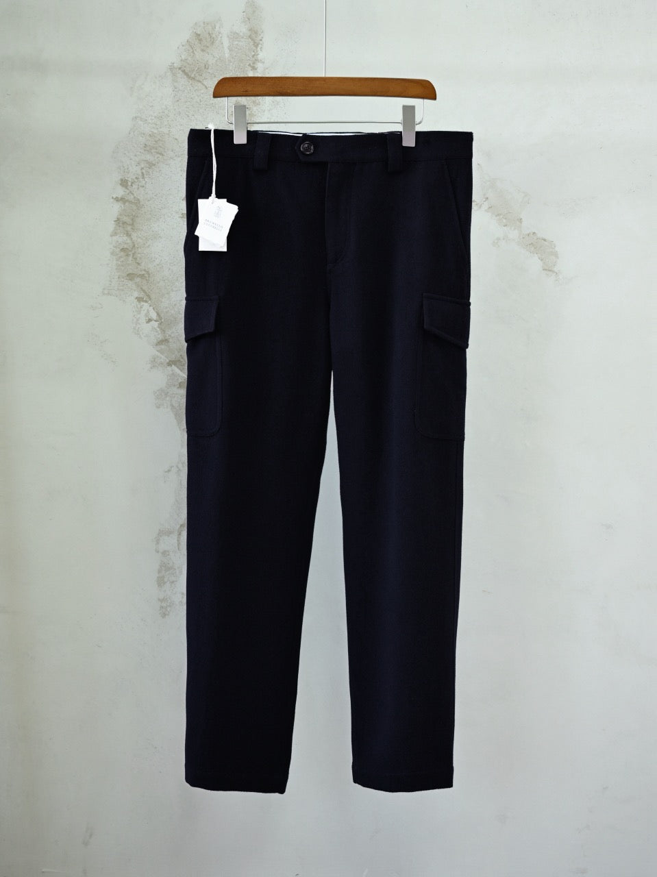 Men's Grey Wool Cargo Pants Autumn Winter Thick Straight‑Leg Casual Multi‑Pocket Trousers