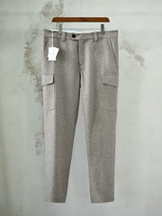 Men's Grey Wool Cargo Pants Autumn Winter Thick Straight‑Leg Casual Multi‑Pocket Trousers