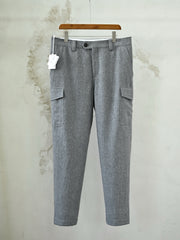 Men's Grey Wool Cargo Pants Autumn Winter Thick Straight‑Leg Casual Multi‑Pocket Trousers