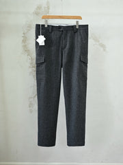 Men's Grey Wool Cargo Pants Autumn Winter Thick Straight‑Leg Casual Multi‑Pocket Trousers