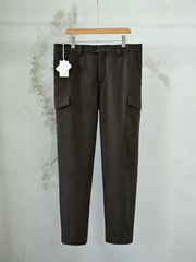 Men's Grey Wool Cargo Pants Autumn Winter Thick Straight‑Leg Casual Multi‑Pocket Trousers