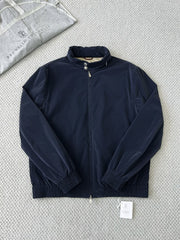 Luxury Men Lightweight Windbreaker Jacket Stand Collar With Hidden Hood Full Zip Elastic Cuffs Hem Smart Casual Business Outerwear For Men