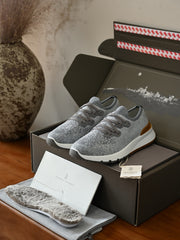 Brunello Cucinelli Men's Knit Lace-Up Runner Sneakers, Leather Trim Quiet Luxury Old Money Breathable Casual Trainers