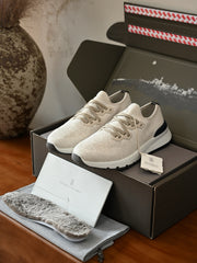 Brunello Cucinelli Men's Knit Lace-Up Runner Sneakers, Leather Trim Quiet Luxury Old Money Breathable Casual Trainers
