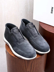 Berluti Men's Grained Leather Laceless Slip-On Ankle Boots, Quiet Luxury Old Money Casual Chukka Sneaker Boots