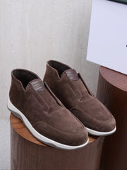 Berluti Men's Grained Leather Laceless Slip-On Ankle Boots, Quiet Luxury Old Money Casual Chukka Sneaker Boots