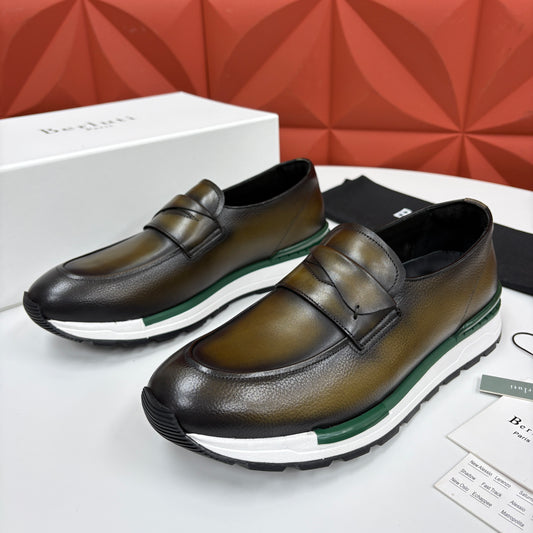 Berluti Fast Track Loafer — Scritto Venezia Calf Leather Sneaker Loafer, Marrone Intenso