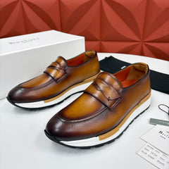 Berluti Fast Track Loafer — Scritto Venezia Calf Leather Sneaker Loafer, Marrone Intenso