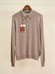 Loro Piana Men's Cashmere Long Sleeve Polo Sweater, Quiet Luxury Old Money Soft Knit Collared Casual Shirt