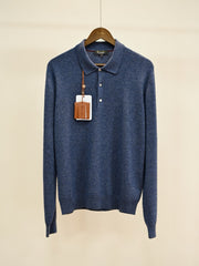 Loro Piana Men's Cashmere Long Sleeve Polo Sweater, Quiet Luxury Old Money Soft Knit Collared Casual Shirt