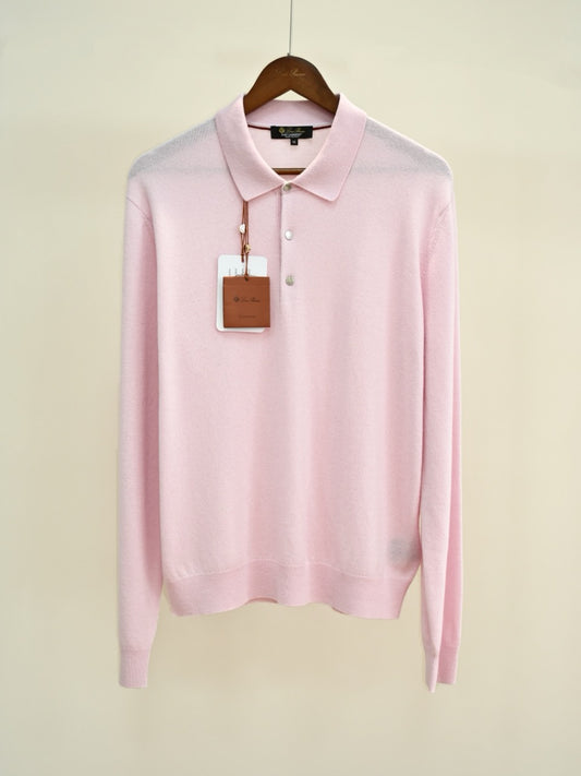 Loro Piana Men's Cashmere Long Sleeve Polo Sweater, Quiet Luxury Old Money Soft Knit Collared Casual Shirt