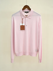 Loro Piana Men's Cashmere Long Sleeve Polo Sweater, Quiet Luxury Old Money Soft Knit Collared Casual Shirt