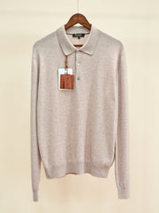 Loro Piana Men's Cashmere Long Sleeve Polo Sweater, Quiet Luxury Old Money Soft Knit Collared Casual Shirt