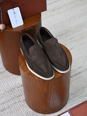 Luxury Men Cut‑Out Woven Suede Slip‑On Loafers Breathable Light Beige Soft Flexible Sole Summer Casual Driving Shoes For Smart‑Casual Wear