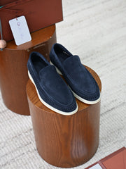 Luxury Men Cut‑Out Woven Suede Slip‑On Loafers Breathable Light Beige Soft Flexible Sole Summer Casual Driving Shoes For Smart‑Casual Wear