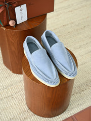 Luxury Men Cut‑Out Woven Suede Slip‑On Loafers Breathable Light Beige Soft Flexible Sole Summer Casual Driving Shoes For Smart‑Casual Wear