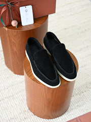 Luxury Men Cut‑Out Woven Suede Slip‑On Loafers Breathable Light Beige Soft Flexible Sole Summer Casual Driving Shoes For Smart‑Casual Wear