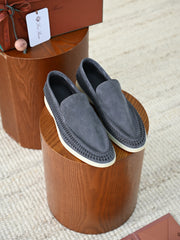 Luxury Men Cut‑Out Woven Suede Slip‑On Loafers Breathable Light Beige Soft Flexible Sole Summer Casual Driving Shoes For Smart‑Casual Wear