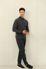 Zegna Men's Oatmeal Quarter Zip Mock Neck Cashmere Sweater, Quiet Luxury Old Money Business Casual Knit Pullover