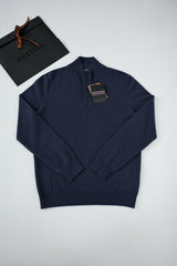 Zegna Men's Oatmeal Quarter Zip Mock Neck Cashmere Sweater, Quiet Luxury Old Money Business Casual Knit Pullover