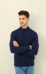 Zegna Men's Oatmeal Quarter Zip Mock Neck Cashmere Sweater, Quiet Luxury Old Money Business Casual Knit Pullover