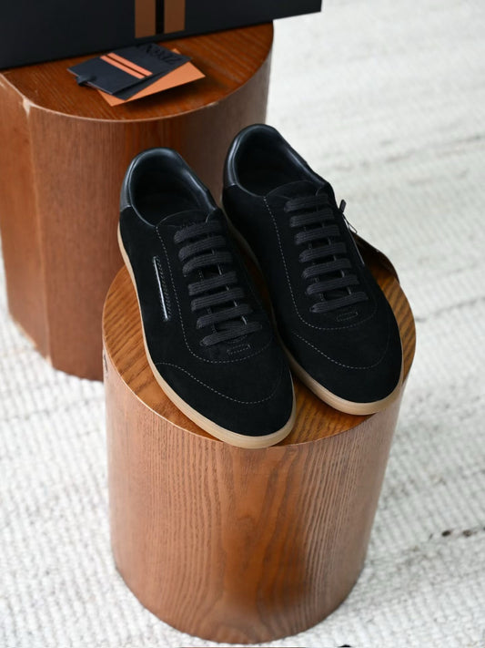 Zegna Luxury Men Low‑Top Suede Sneakers Lace‑Up Design Gum Outsole Italian Handcrafted Casual Shoes For Commuting & Weekend Outing