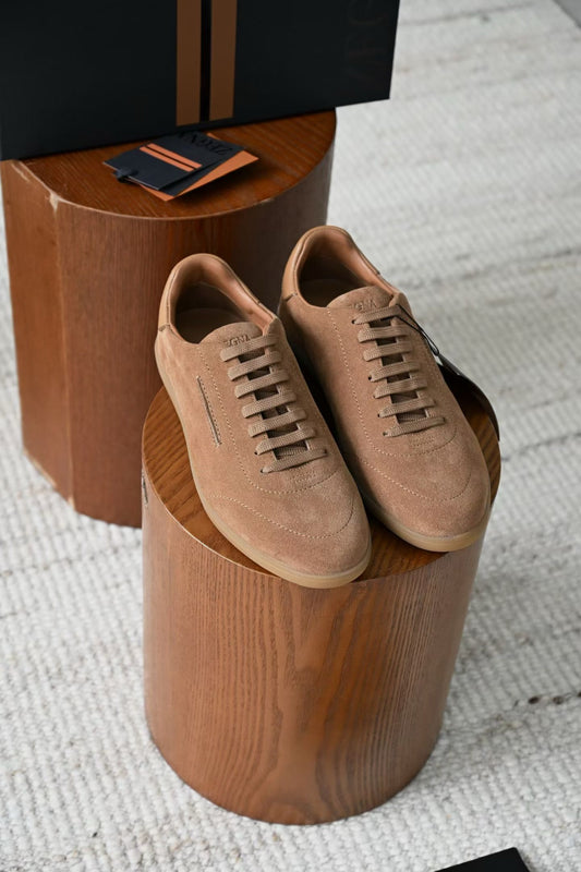 Zegna Luxury Men Low‑Top Suede Sneakers Lace‑Up Design Gum Outsole Italian Handcrafted Casual Shoes For Commuting & Weekend Outing