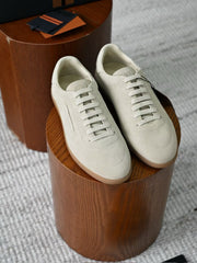 Zegna Luxury Men Low‑Top Suede Sneakers Lace‑Up Design Gum Outsole Italian Handcrafted Casual Shoes For Commuting & Weekend Outing