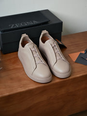 Zegna Men's Triple Stitch Deerskin Leather Sneakers, Quiet Luxury Old Money Slip-On Casual Trainers