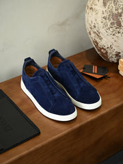 Men's Suede Slip‑On Sneakers Laceless Loafers Retro Suede Low‑Top Casual Shoes