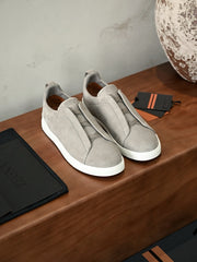 Men's Suede Slip‑On Sneakers Laceless Loafers Retro Suede Low‑Top Casual Shoes